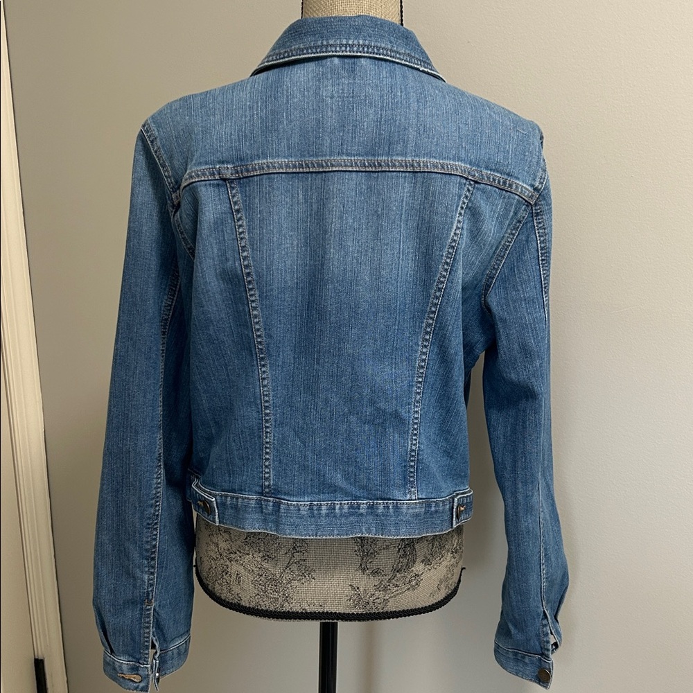 Ann Taylor LOFT Classic Blue Denim LS Flap Pocket Button Front Jacket Sz Large - Picture 5 of 8
